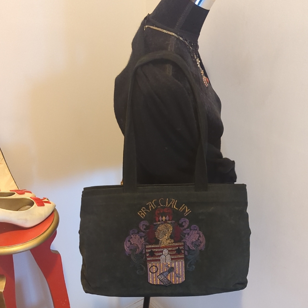 Vintage Braccialini Green Embroidered Shoulder Bag